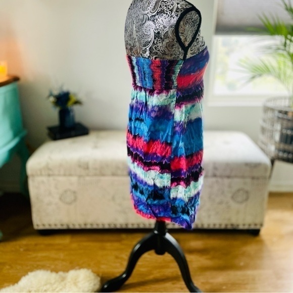 🏷️ 4/$25 Sweetheart Neck Bandeau Pull Over Watercolor Cover Up Mini Dress - Picture 5 of 11